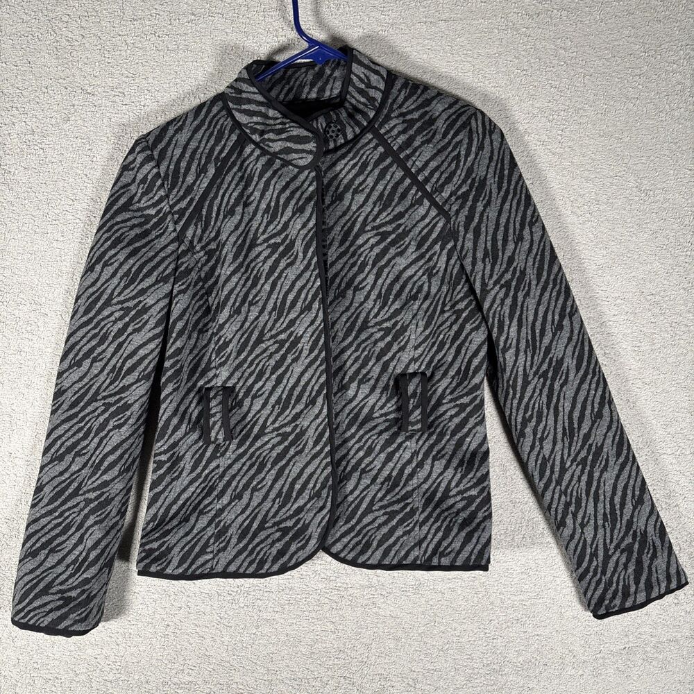 Sandro Sportswear Jacket Women’s Size S Belt Loops Grey Zebra Tiger Stripe Print